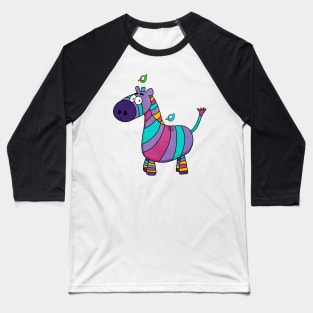 Colorful Zebra and his bird friends Baseball T-Shirt